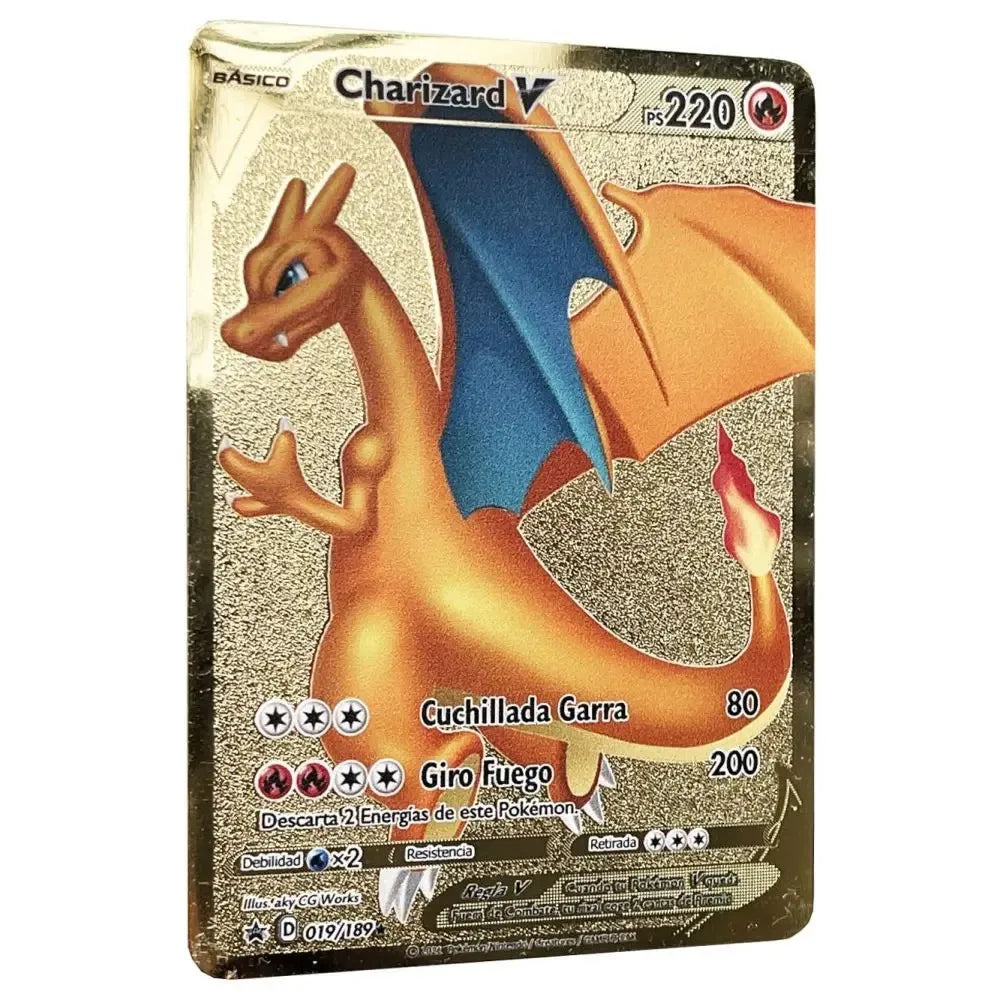 Pokemon Metal Cards in Spanish Pikachu Arceus Charizard DIY Trading Flash Card Anime Cartoon Gift