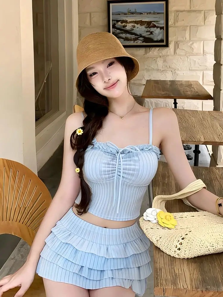 Pastel Tone Bathing Suits for Women High Waisted Bikini Set Aesthetic Swimwear Instagrammable Holiday Resort Wear